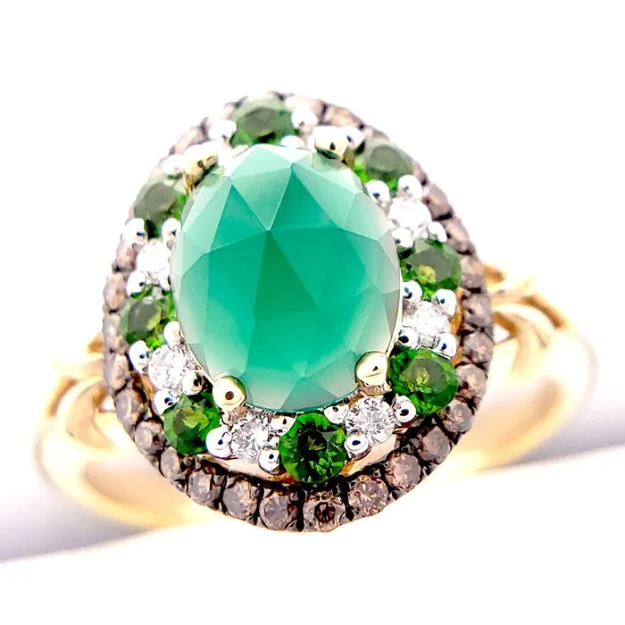 Ring - 14 kt. Yellow gold - 2.02ct. tw. Chalcedony - Diamond