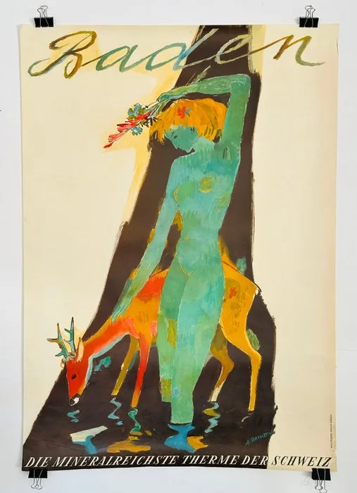 Alois Carigiet (1902-1985) - "Baden – Die mineralreichste Therme der Schweiz" [Original Tourismusplakat] - 1940s