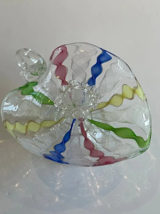 Murano Glass – Handled Zanfirico, Polychrome Cane and Aventurine Candleholder – Early 20th Century - Candleholder - Hand blown Glass