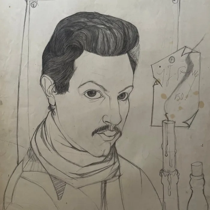 Yves Ganne (1931-2019) - Portrait d’homme à la moustache - Autoportrait ? 1950