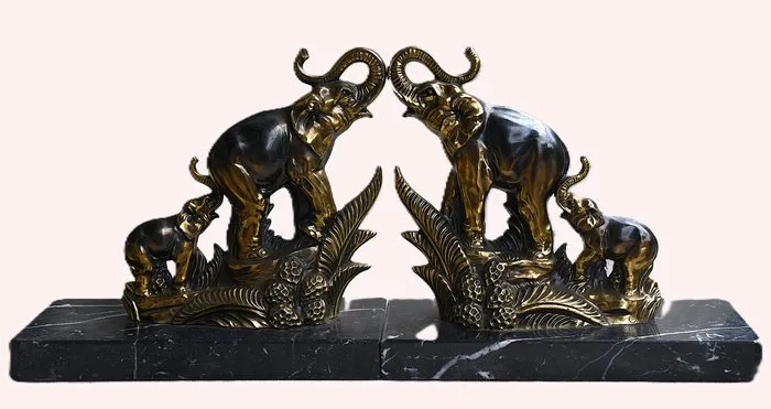 Bookends (2) - Metal, Patina, Marble - Art Deco