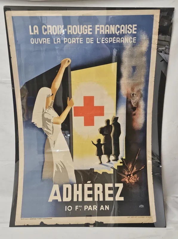 Large Original Vintage French Red Cross Poster circa 1943 approx.