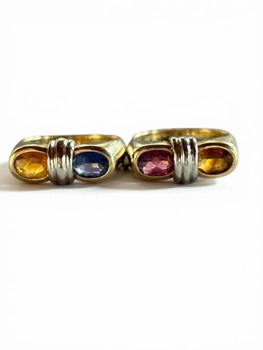 Ring - 18 kt. Yellow gold Mixed gemstones - Sapphire - Pair of gold rings