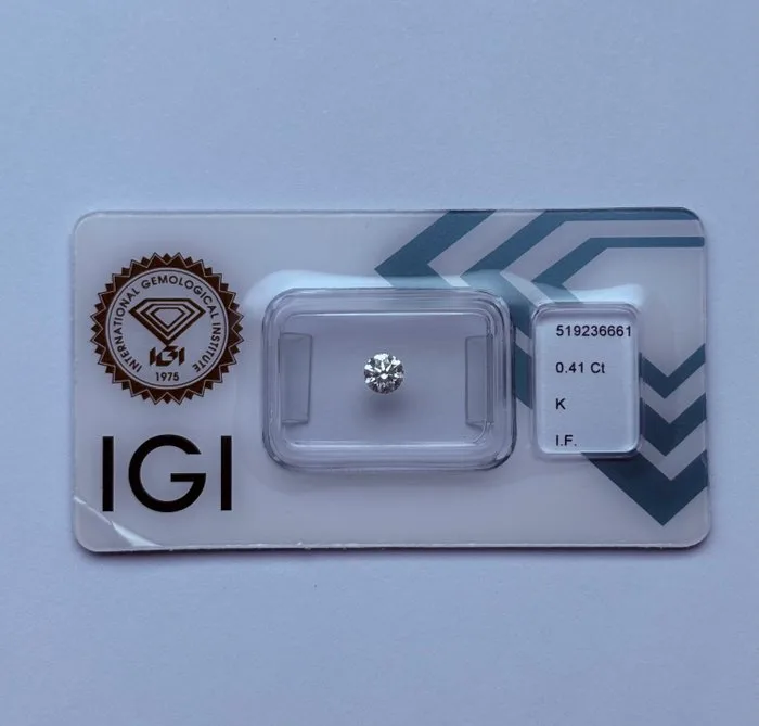1 pcs Diamond (Natural) - 0.41 ct - Round - K - IF - International Gemological Institute (IGI)