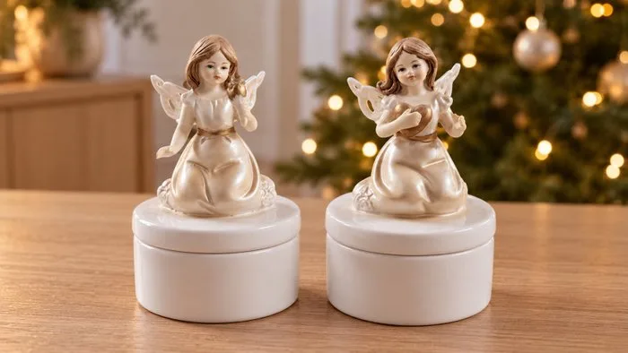 Decorative ornament - decorative boxes – white & gold – Christmas decorations - Europe - Set of 2 angels