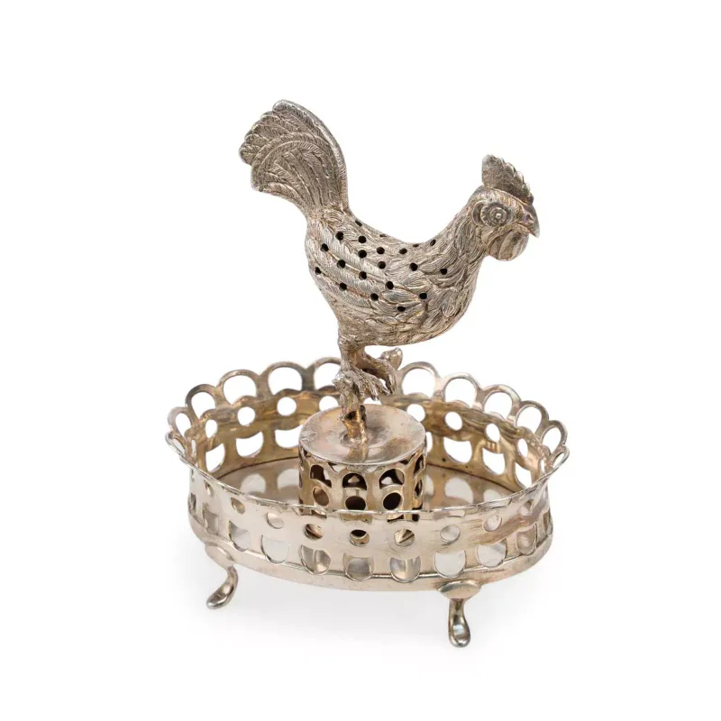 A Continental Silver Novelty Toothpick Holder apparently unmarked, in the form of a cockerel