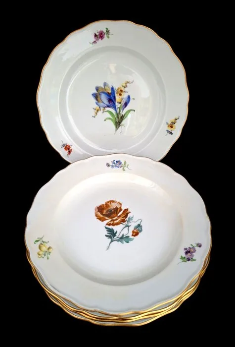 Meissen - Table service (5) - 5 x exclusive plates with floral decoration, approx. 20 cm - Porcelain