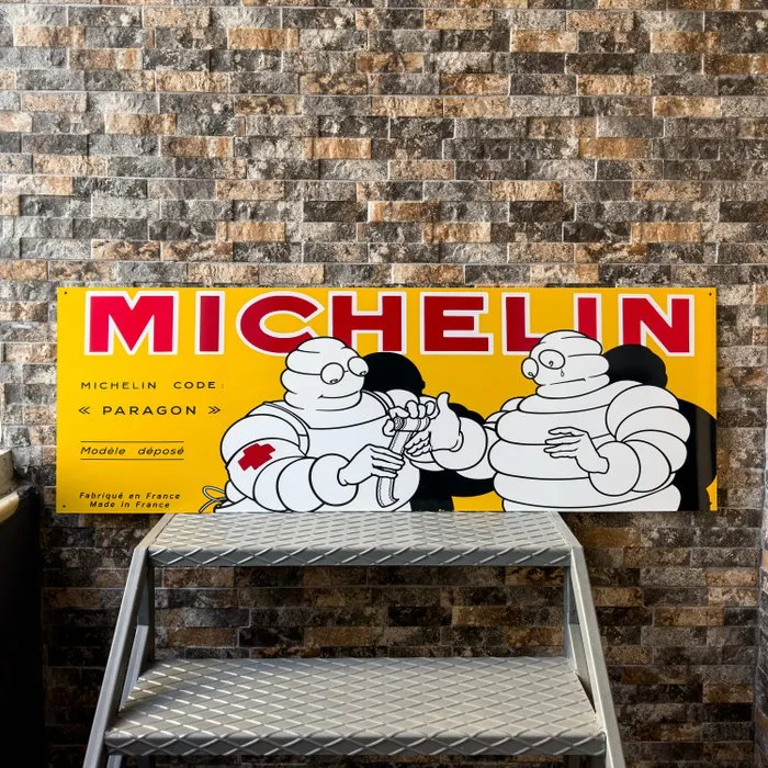 Sign - Michelin - Bibendum Paragon Sign – XXXL 118x45 cm – High Temperature Baked – Made of Thick Steel Sheet