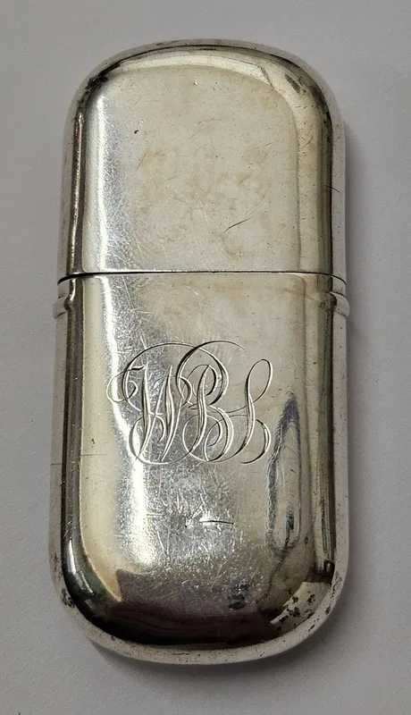 Silver Pin Case, oval with pull off cap, hallmarked Birmingham 1918