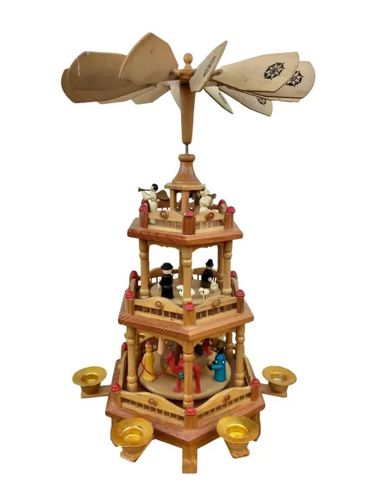 Christmas figurine - Rotating Christmas pyramid 3-tier - 47 cm - Top - Wood