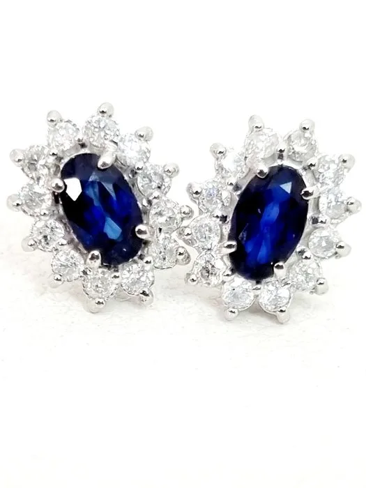Earrings - 18 kt. White gold Sapphire - Diamond