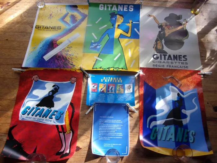 Savignac, Yoldjoglou, Auriac,Pinel, Vincent - Régie Française des Tabacs - Set complet des 5 affiches Gitanes -avec historique et certificat - 1990s