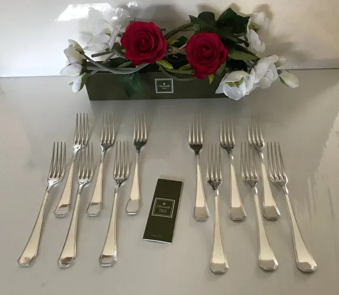 Christofle - Fork - Set of 12 American-model dinner forks - silvered metal