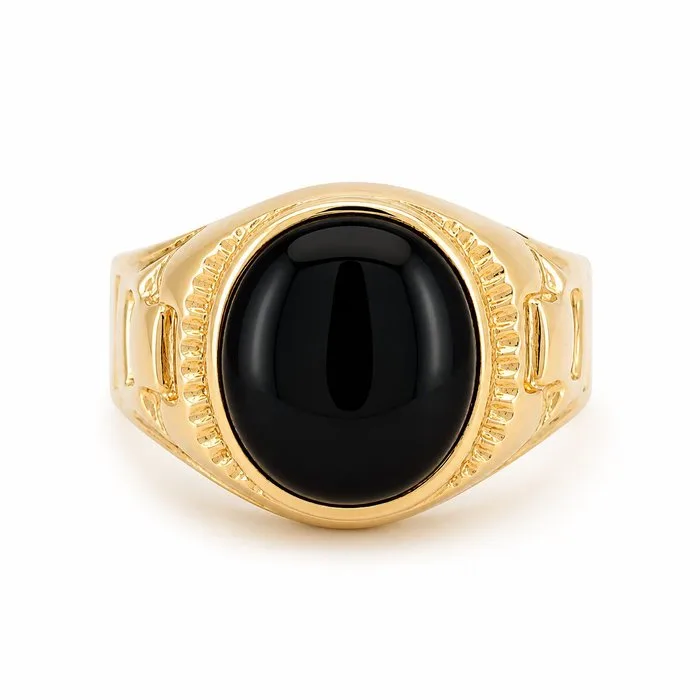 Ring - 18 kt. Yellow gold - 1.00ct. tw. Onyx - Made in Italy - Handmade
