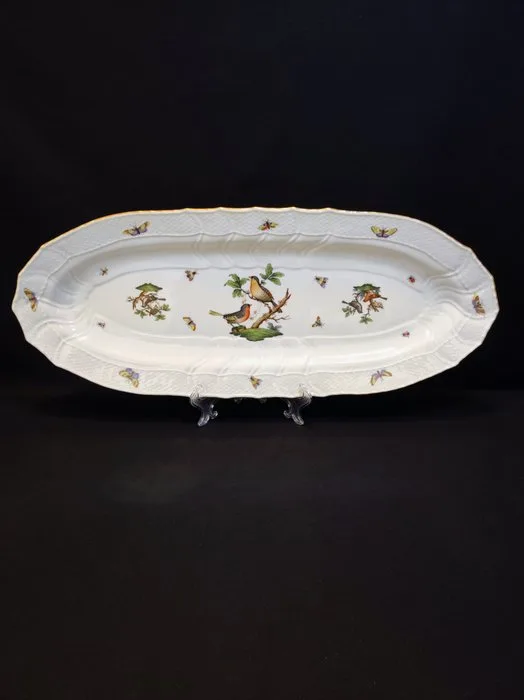 Herend - Platter - 1142/RO oval fish platter / very large bowl 62.2 × 25.2 × 4.7 cm Rothschild with gold rim - Porcelain