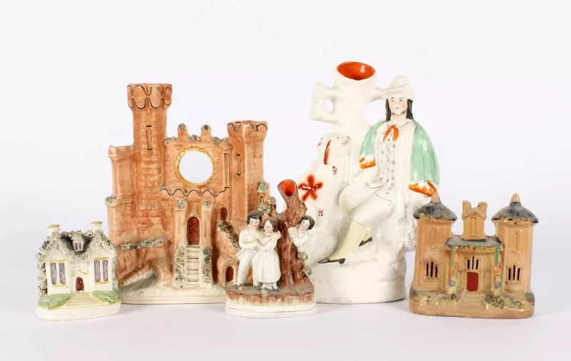 A 19th Century Staffordshire Pottery Group of Five A 19th Century Staffordshire Pottery Group of Five