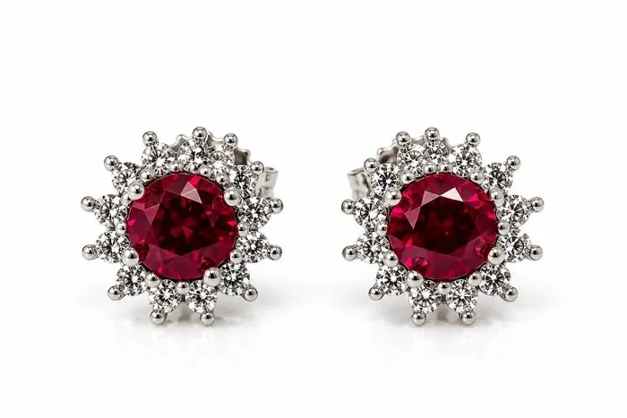 Earrings - 18 kt. White gold - 0.95ct. tw. Ruby - Diamond - Made in Italy