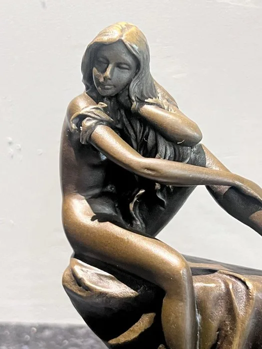 Sculpture, Bronze nude - 13 cm - Bronze, Marble