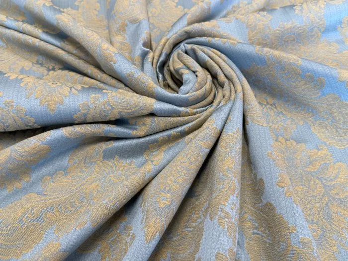 Baroque Jacquard fabric in Powder Blue and Antique Gold – Elegant furnishing fabric for upholstery - Upholstery fabric - 3 m - 2.8 m