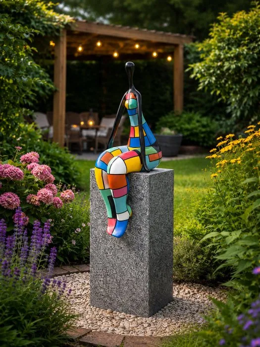 Sculpture, XL Contemporary Art – Handbeschilderd Design Beeld – Kleurrijk Statement Object - 71 cm - Resin