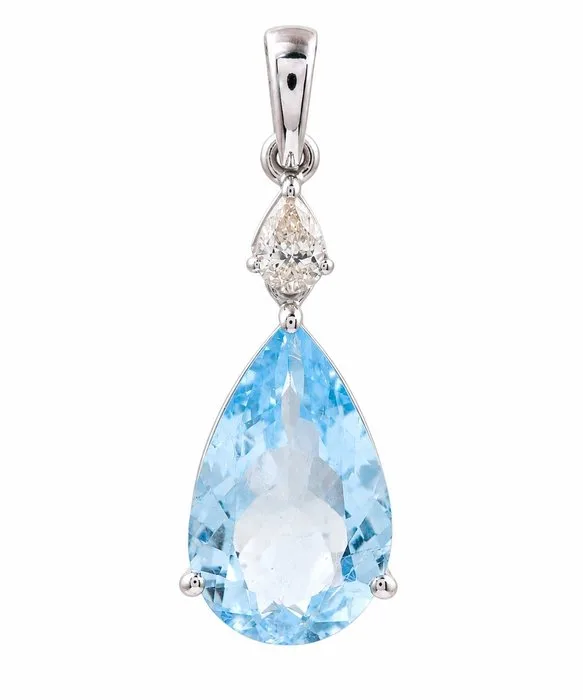 Pendant - 14 kt. White gold - 3.86ct. tw. Aquamarine - Diamond