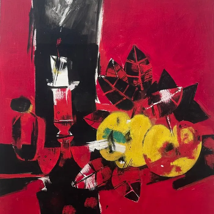 Yves Ganne (1931-2019) - Nature morte au bougeoir et aux fruits