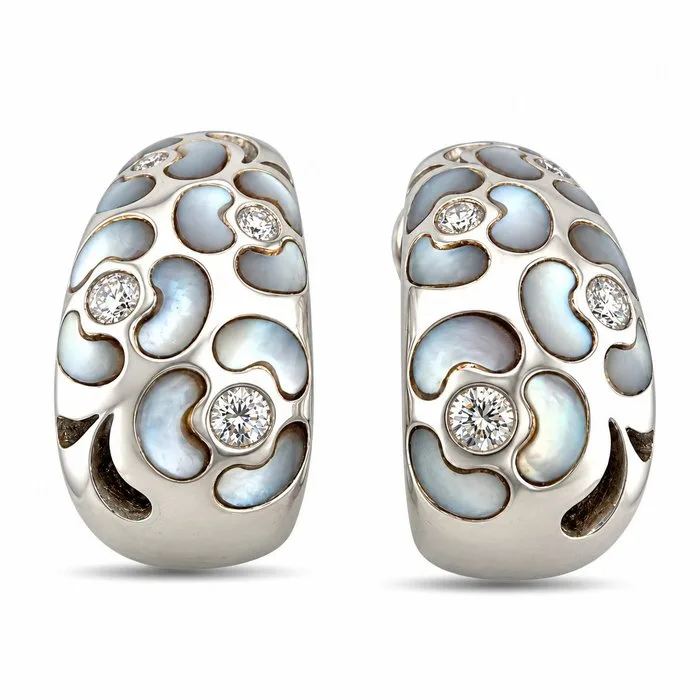 Earrings - 18 kt. White gold, 18K White Gold 0.64ct Diamond and Light Blue Opal Sculptural Clip-On Earrings - 0.64ct. tw. Diamond (Natural)