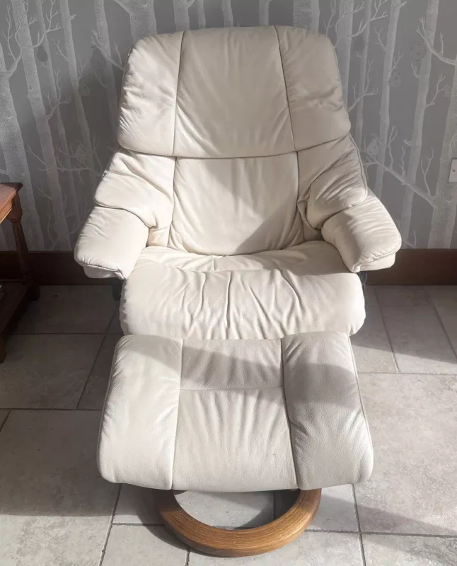 Leather Swivel Chair and Stool, in Good Condition