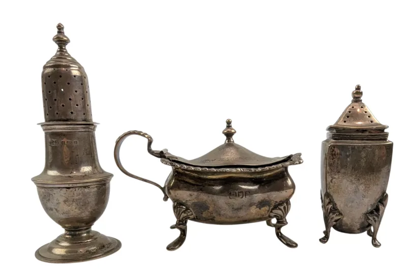 Three Edward VII Hallmarked Silver Cruet Pieces