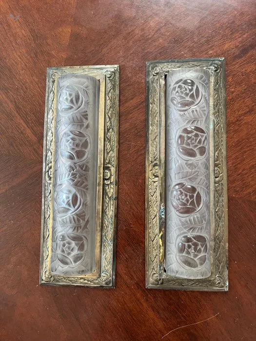 Flush mount wall light (2) - Patinated bronze, Opaline glass - Degue/ Gerard Roses
