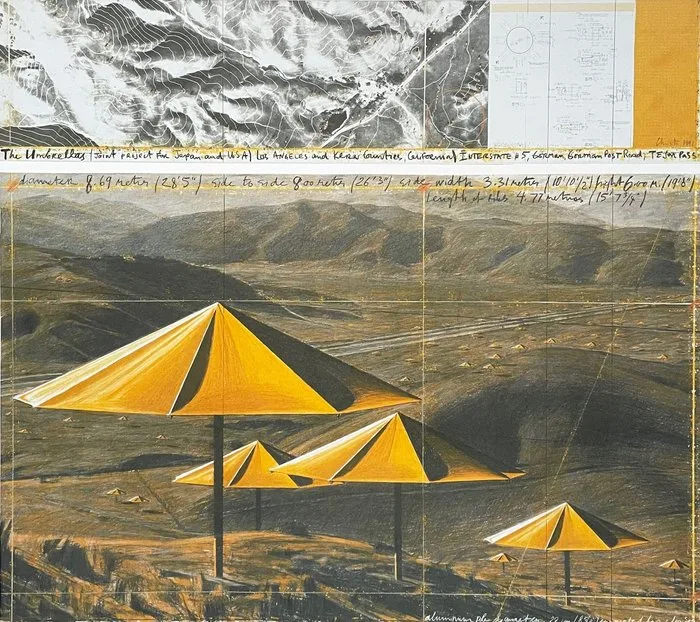 Christo (after) - The Umbrellas (USA) - Offset lithograph - 51x49 - Domberger licensed print 1991 - Dry Stamp *COA*