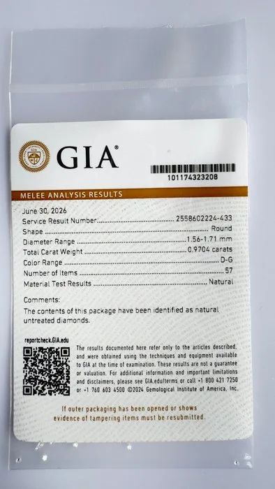 57 pcs Diamond (Natural) - 0.97 ct - Round - D (colourless), G - VVS1, VVS2 - Gemological Institute of America (GIA)