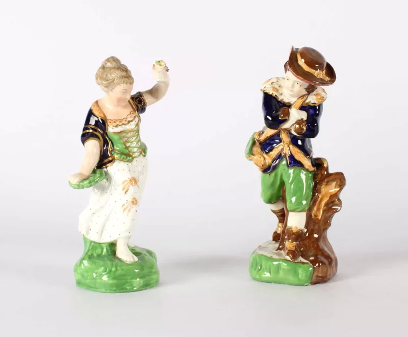 A Pair of 19th Century English Porcelain "Spring" and "Winter" Figures in the Style of Derby A Pair of 19th Century English Porcelain "Spring" and "Winter" Figu