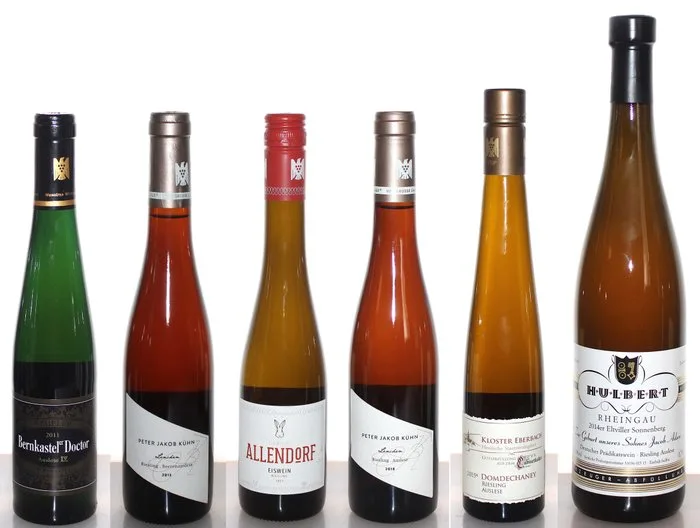 2011 - 2021 Riesling Eiswein + Beerenauslese + Auslese - Bernkasteler Doctor, Oestricher Lenchen - Rheingau, Mosel Eltviller Sonnenberg, Hochheimer Domdechaney - VDP P. J. Kühn, Kloster Eberbach, Wegeler, Allendorf - 6 Flaschen (0,75 l + 0,375 l)