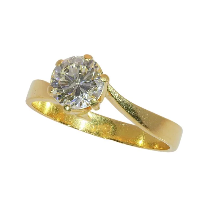 Ring - 18 kt. Yellow gold - 0.95ct. tw. Diamond (Natural) - Solitair, Vintage 1980