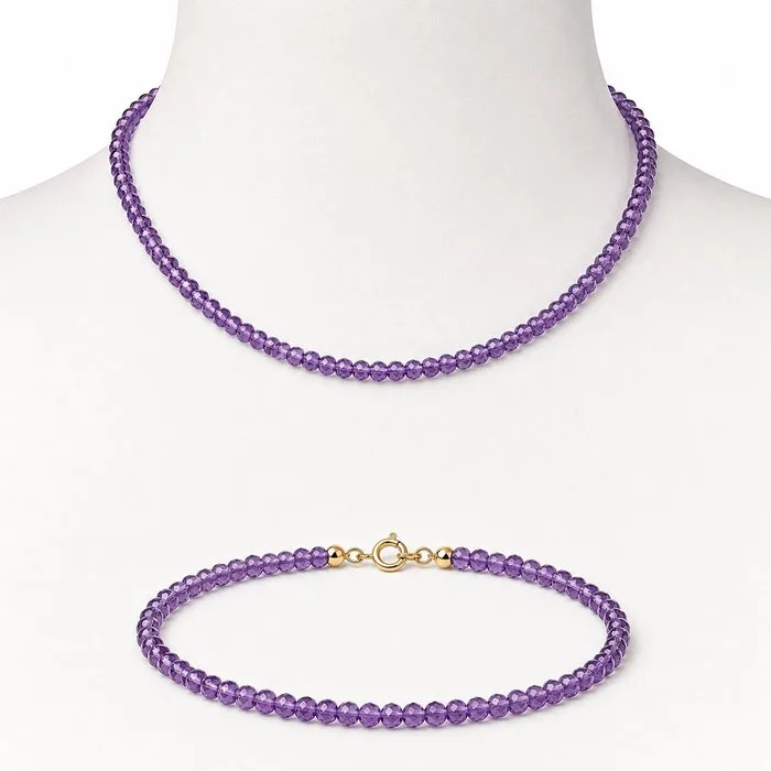 2 piece jewellery set - 18 kt. Yellow gold Amethyst