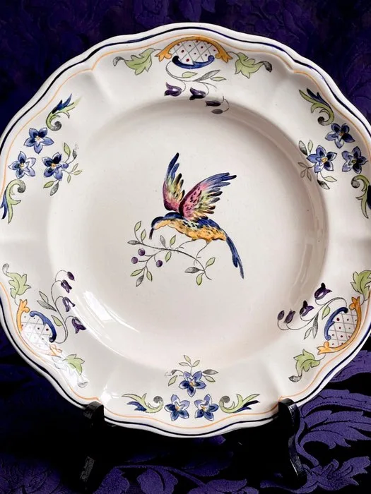 Longchamps - Dinner plate (11) - Cléry - Earthenware - Hand-painted Faience