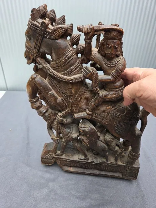 Rider with horse - Wood - India - 19th century