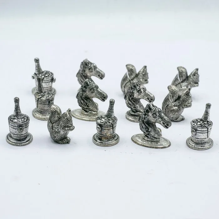 Stand (13) - Set of 13 place card holders Made in Italy - Horses, squirrels and baskets with wine - silver-plated