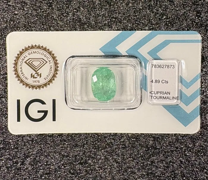 1 pcs Green, Yellow Tourmaline, Tourmaline paraiba - 4.89 ct - International Gemological Institute (IGI) - Paraíba tourmaline