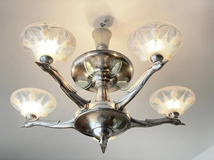 Boris Lacroix mit Petitot Paris - Boris Lacroix - Chandelier - Silvered bronze - Art Deco chandelier