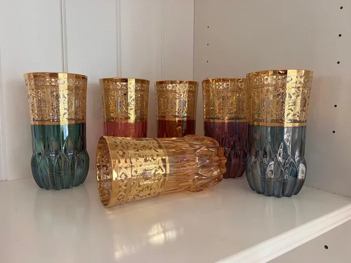 ISMIE Lux - Drinking service (6) - the most beautiful long-drink jewelry, completely gold - Crystal
