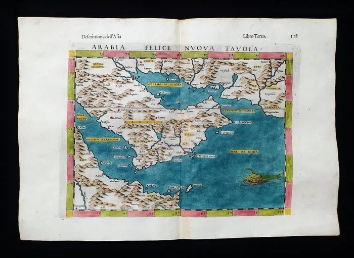 Asia - Middle East / Saudi Arabia / Oman / Qatar / Yemen / Emirates / Asia Minor; Rosaccio / Magini / Tolomeo - Arabia Felice Nuova Tavola - 1581-1600