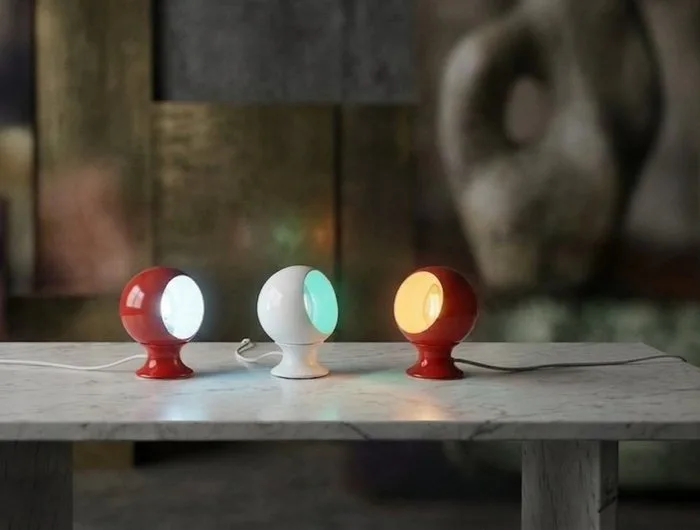 Table lamp (3) - Eyeball Red & White/Blue - Metal - Set 3 Vintage Space Age