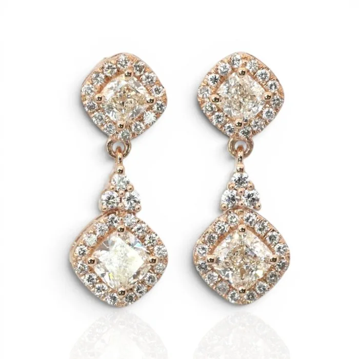 Earrings - 18 kt. Rose gold - 3.05ct. tw. Diamond (Natural) - Diamond - GCI Certified Earrings