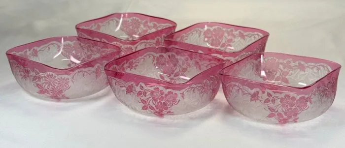 Baccarat - Fruit bowl (5) - Eglantier - Crystal glass, Cameo glass - Dog Rose / Wild Rose