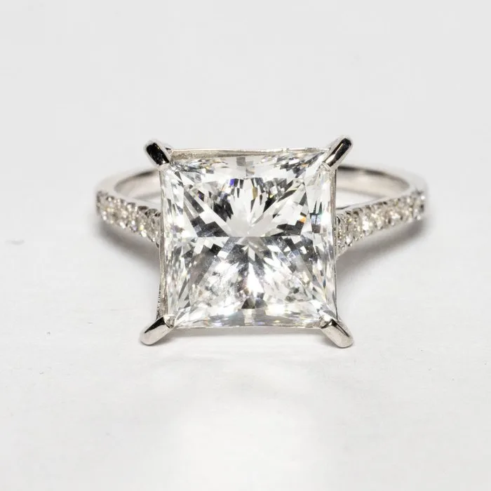 Engagement ring - 18 kt. White gold - 5.28ct. tw. Diamond (Lab-grown) - Diamond - F VS2 2EX