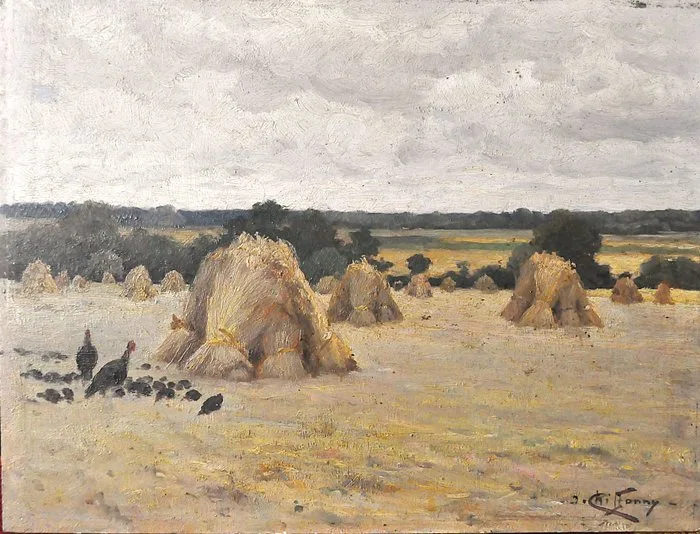 Joseph Chiffonny (1857-1923) - Paysage aux meules et dindons, SOLOGNE/BARBIZON