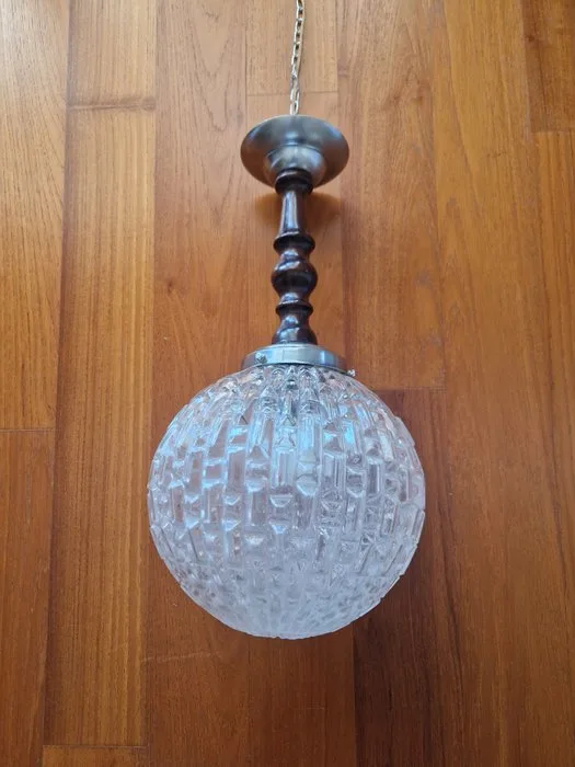 Hanging lamp - Wood, Glass - Art Deco