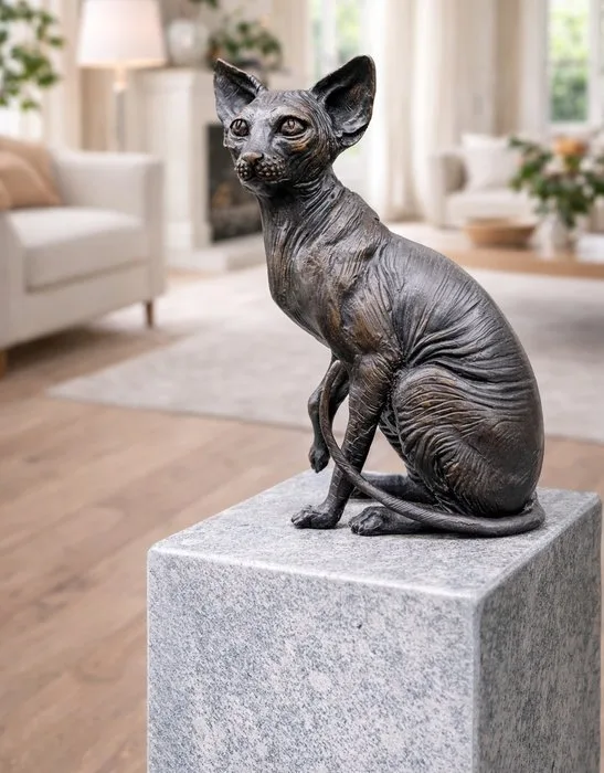 Statue, Bronze Sphynx Cat Hand-Crafted - 21.5 cm - Bronze - 2026